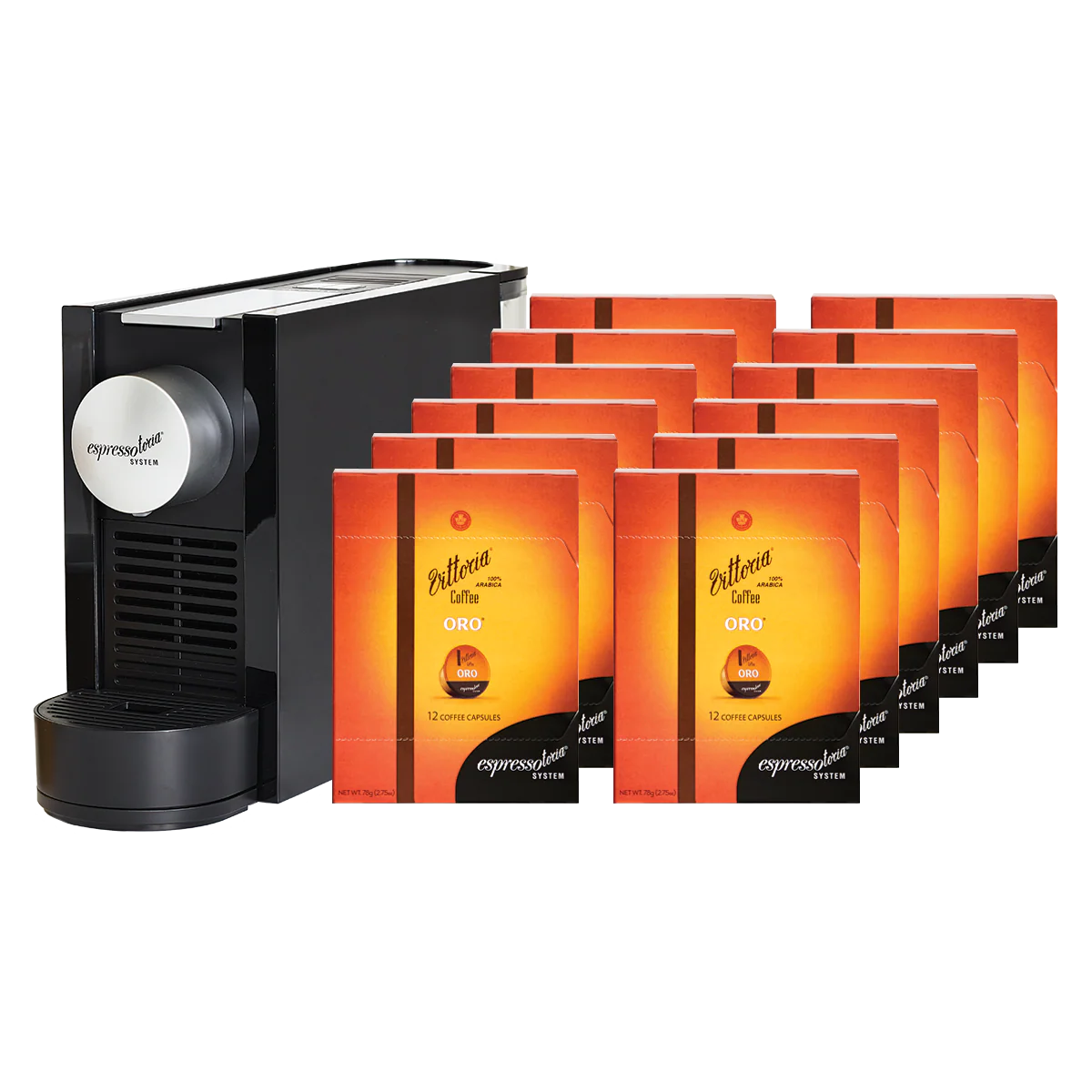 Espressotoria - Coffee Machine with 12 Packs of Vittoria Oro Capsules Bundle